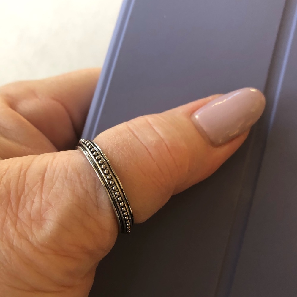 Unisex Size 12 Silver 925 Infinity Bead Ring Band